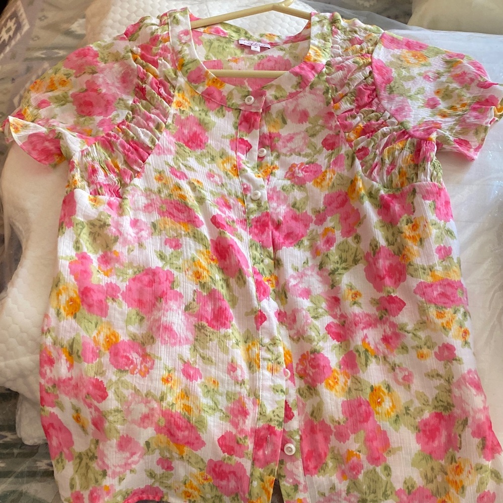 Floral women’s Shirt - Pink, Yellow, Green